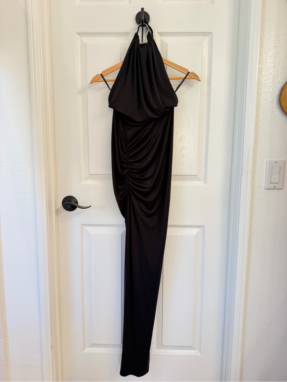 Black Draped Halter Evening Dress